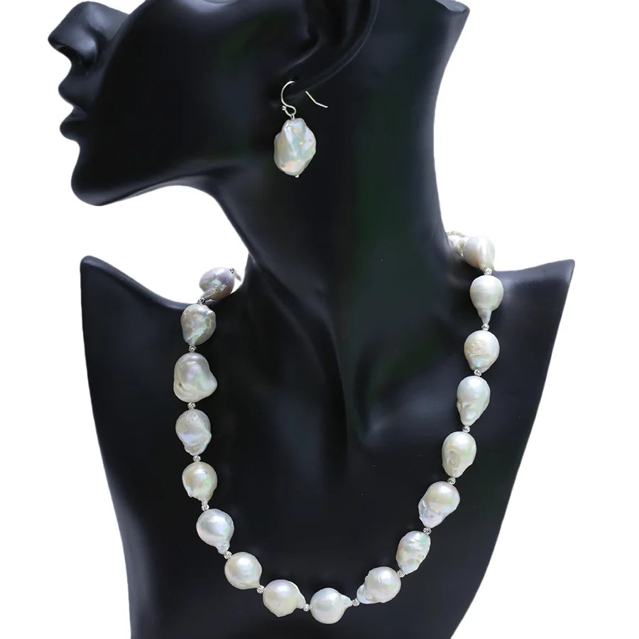 Pure 925 Silver Natural Baroque Pearl Necklace 3A 12-13mm 16Inches White Freshwater Pearl Necklace Jewelry