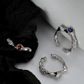 ICEBELA Jewelry Niche Design S925 Sterling Silver Texture Gemstone Ring White Gold Open Index Finger Ring