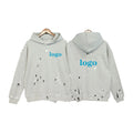 Heavyweight 100% Cotton Mens Cropped Hoodie Stringless Gallery Paint Splatter Distressed Hoodie for Winter