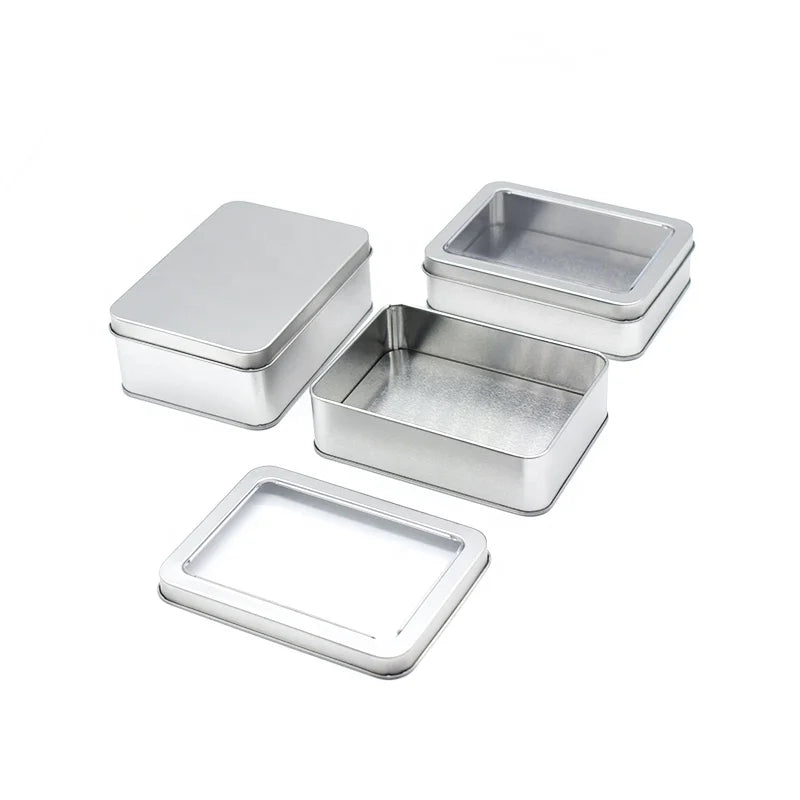 Factory Small Batch Custom Rectangular Cheap Food Grade Safe Storage Open Window Not Open Window Tea Candy Storage Tin Cans