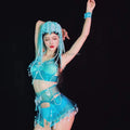 Luxury Crystal Diamond Spliced Dress Club Adults Party Singer Club Stage Dance Costume Sexy Blue Bikiki Gogo Show Wear