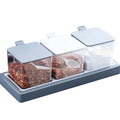 METKA Factory Direct Eco-Friendly Plastic 3-Container Herb Spice Storage Rack Condiment Containers Jars Spoon Kitchen