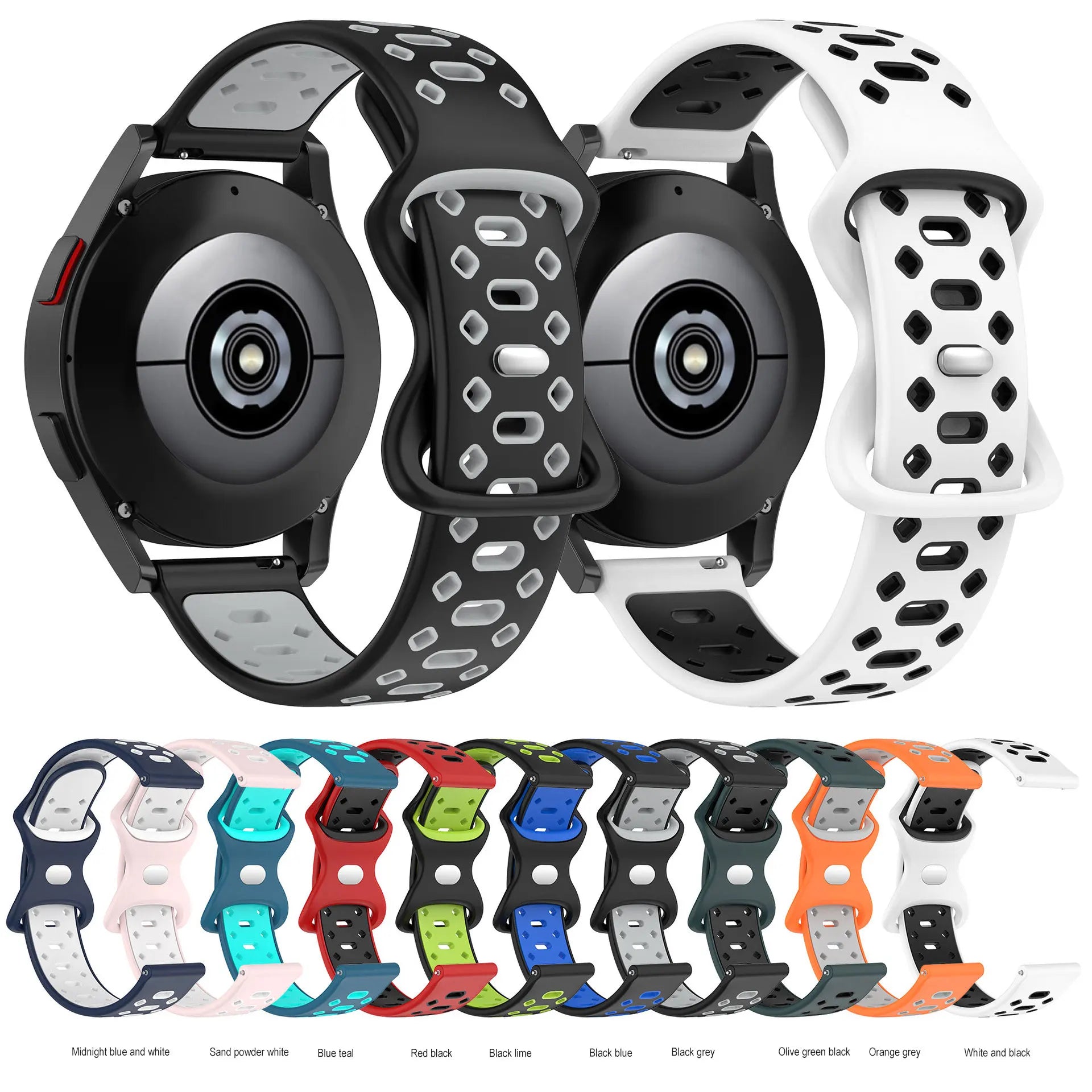 20mm 22mm Two-Color Soft Silicone Watch Strap for Samsung Galaxy Watch 4 Bracelet for Huawei Watch Gt 3 Pro Wristband