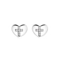 Real Silver 925 Minimalist Heart Earrings With Cross Multi Color Stones Ear Studs for Kids