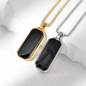 Trendy Black Rectangle Necklace 35mm Stainless Steel Turquoise Onyx Enamel Square Stone Necklace with Box Chain