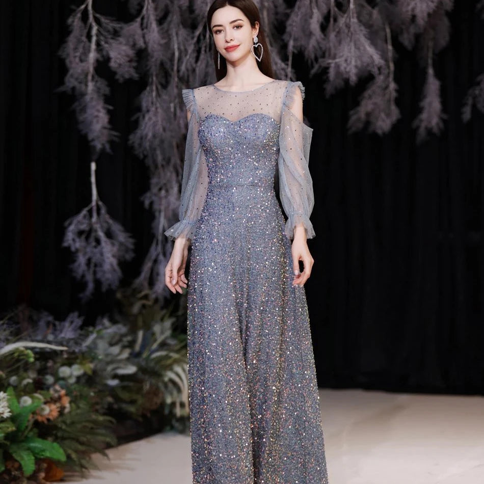 Dinner Party Women Long Sleeve Elegant Ball Gowns Evening Prom Dresses