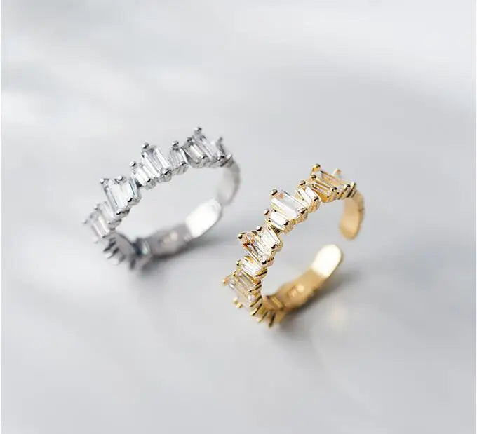 New Unique Design S925 Sterling Silver 18K Gold Plating Zircon Resizable Rings for Women J7268