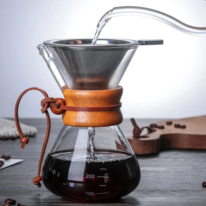 New Arrival Stainless Steel Filter Drip  Filter Pour Over Kettle Premium Home Cold Brew Glass Coffee Maker Set