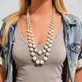 2Pcs/Set Trendy Imitated Pearl Beaded Necklace for Women Vintage Design Lady Daily Sweater Necklaces Fashion Jewelry Accessories MegaBDM