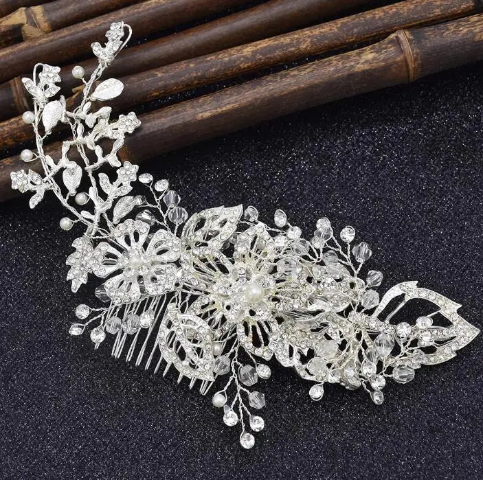 Classic Silver Diamond Crystal White Pearl Hair Accessories Wedding Braided Headdress Party Women Jewelry
