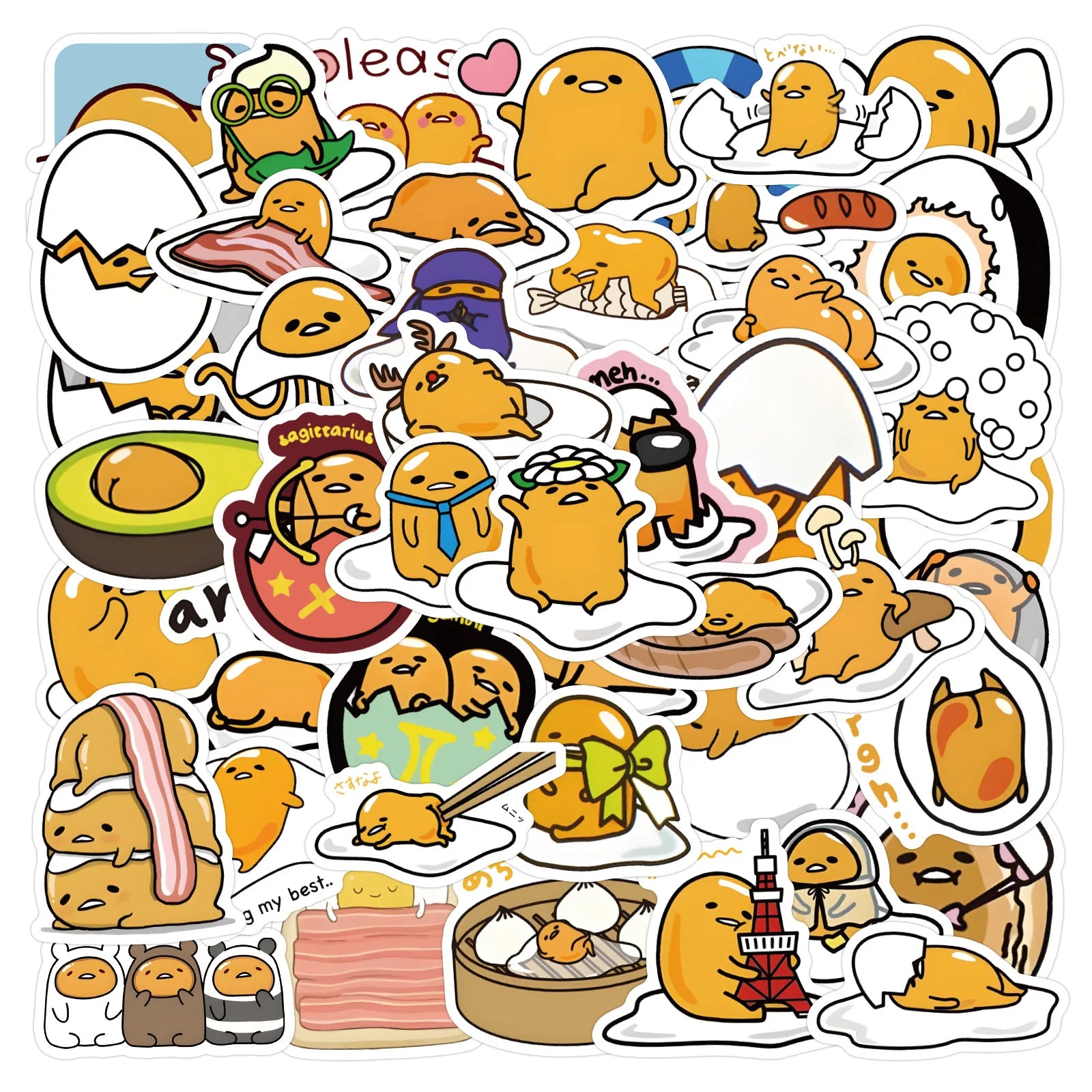 60PCS Japanese Animation Cut Cartoon Funny Lazy Egg Gudetama Decals