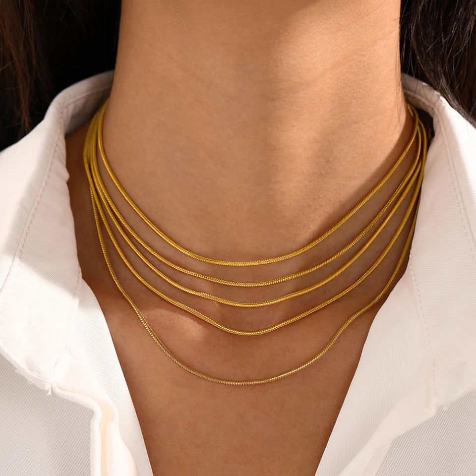 EManco Wholesale Snake Chain Choker Gold Color Stainless Steel Necklace Minimalist Collar for Women Man Jewelry Party Gift