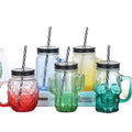 Hot Sale Cactus Shaped Glass Bottle Drinking Cup Water Coffee Glasses Color Mason Cup Glass Bottles Drink With Lid/Straw /Handle