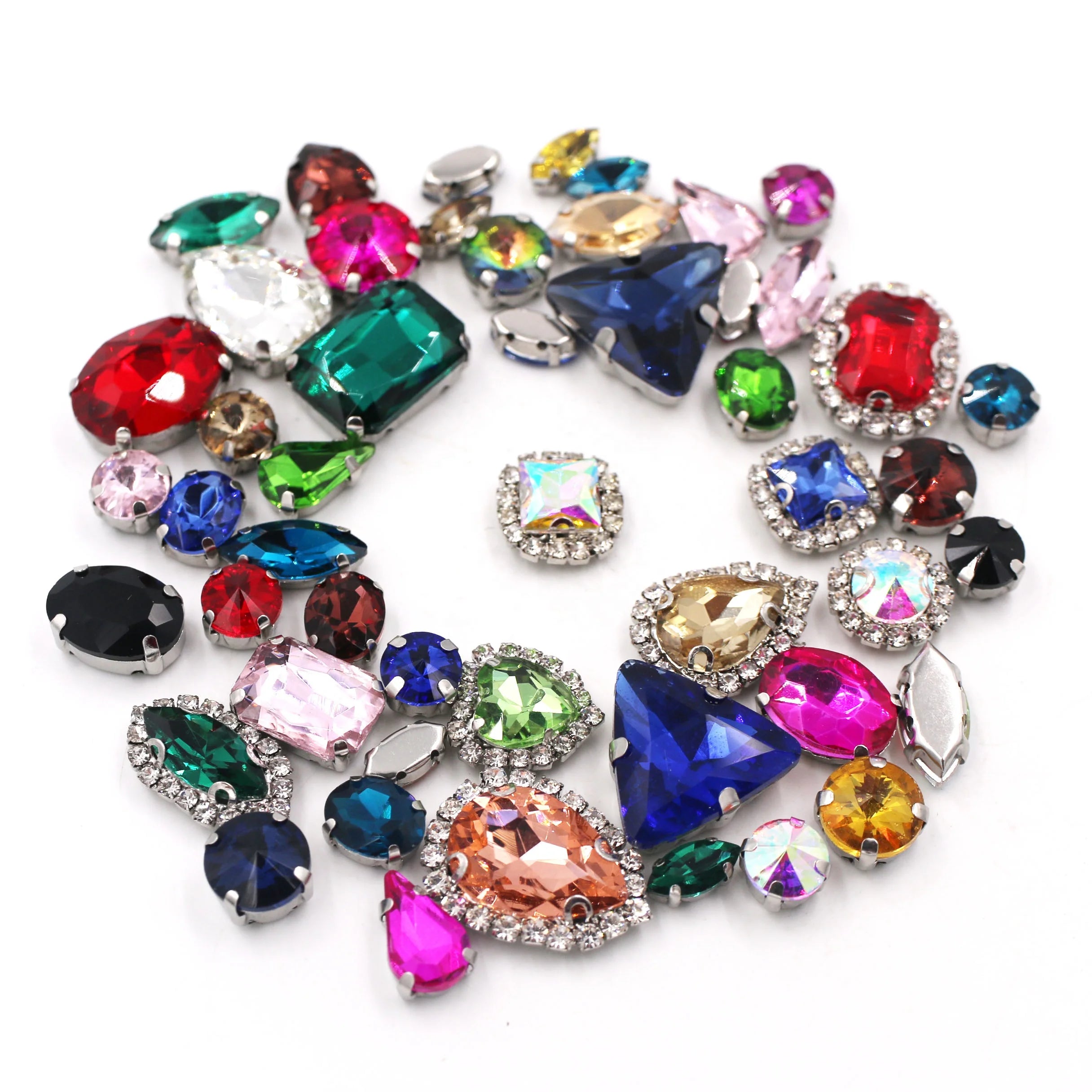 HFOUR 50pcs 3D Sew-On Claw Drill Flatback Rhinestone Glass Mixed Color Shape Loose Sewing Crafting DIY Projects 9 Facets for
