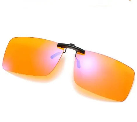 99% Orange Red PC Lens Metal Flip up Clip on Computer Gaming Clips Anti Blue Light Blocking Fitover Glasses for Prescription