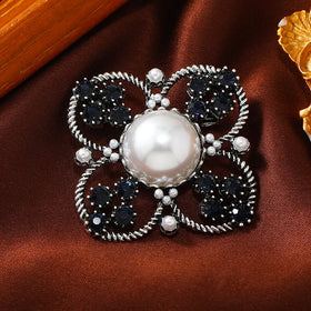 Jachon Luxury Vintage Black Flower Brooch Temperament Pearl Brooch Pin Accessories Fashion Jewelry Brooches