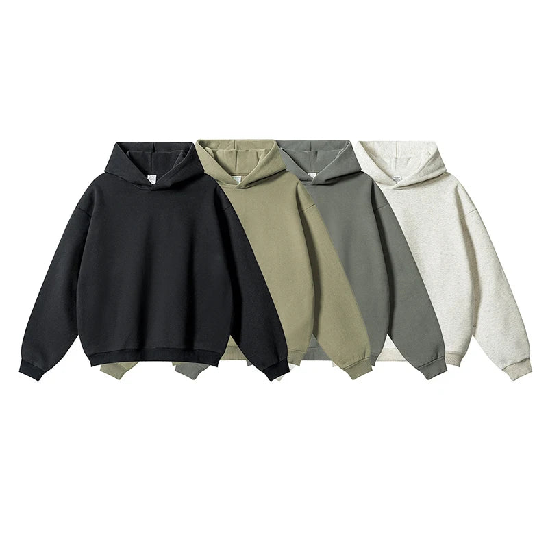 Streetwear Manufacture Wholesale Winter Loose Solid Color Sweatshirt 345G Gram Weight Padded Fashion Hooded Sweatshirt for Men