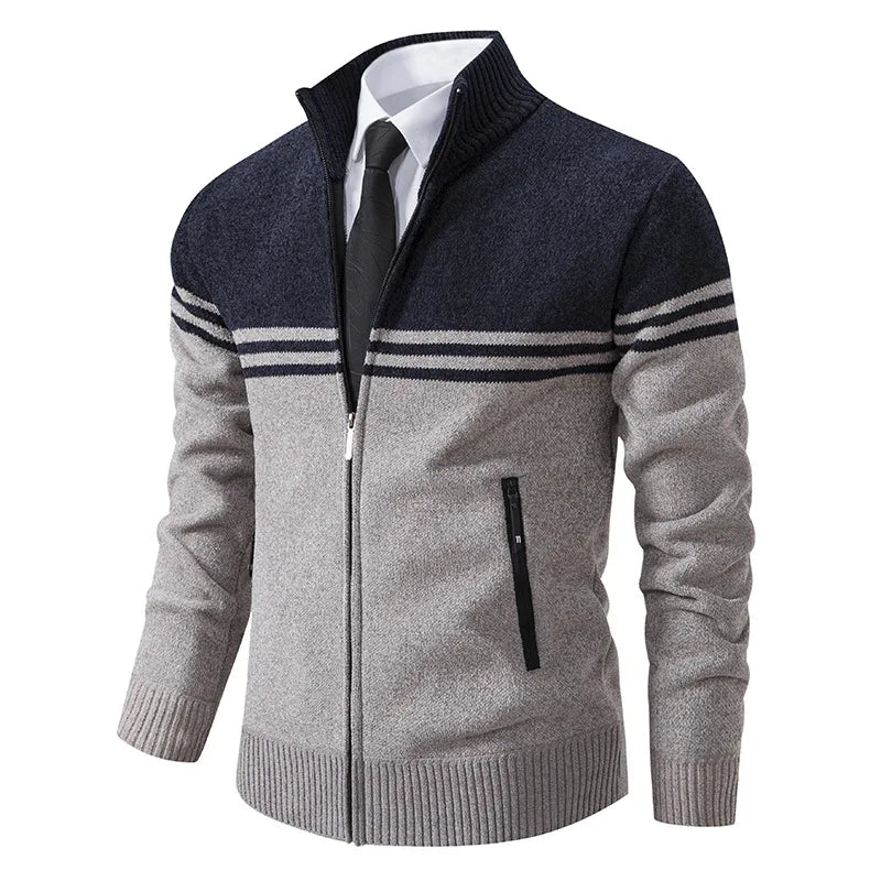 Custom Logo Embroidered Jacquard Zipper Cardigan Sweaters Sports  Men'S Turtleneck Jacket Knitted Shirts for Men Manufacturers