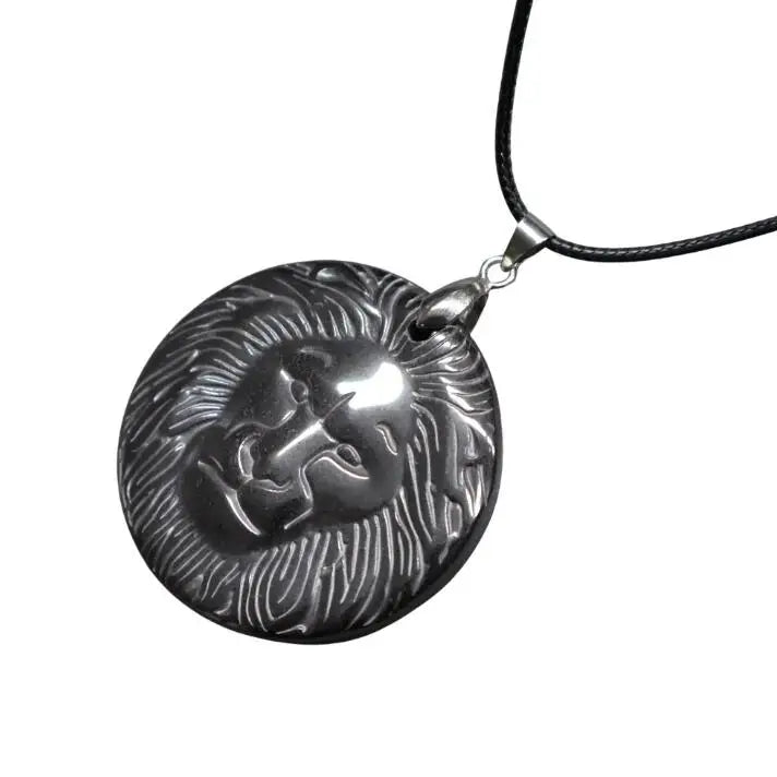 Kenny Crystals Wholesale Natural Crystal Stone Jewelry Black Hematite Lion Head Plane Flat Carving Pendant for Girls Gift
