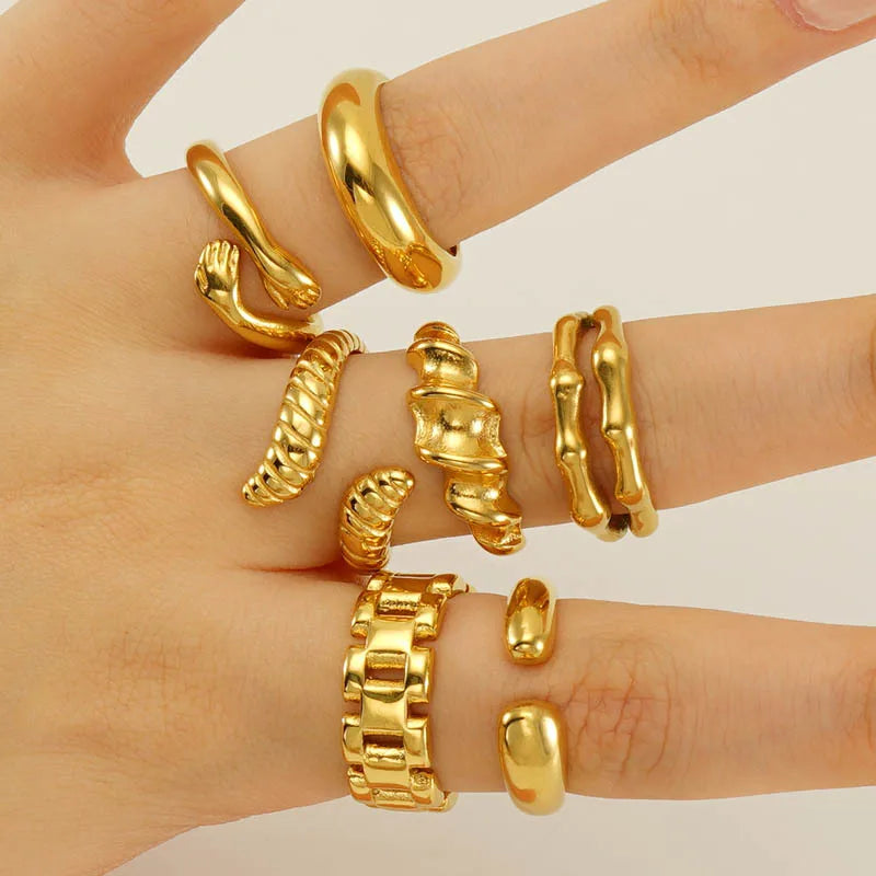 Duyizhao Stainless Steel Opening Adjustable Irregular Ring Female Europe and America Light Luxury Geometric Fashion Jewelry Ring