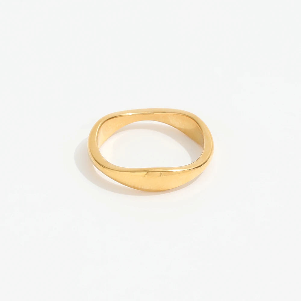 Joolim Jewelry Wholesale 18K Gold Plated Stainless Steel Waved Band Rings for Women