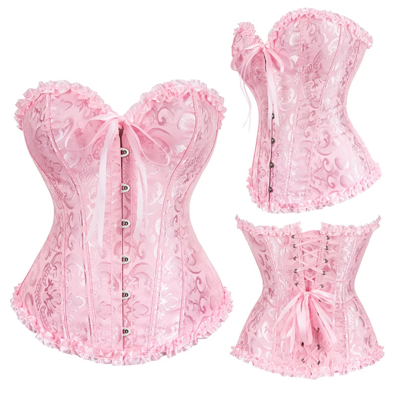 Women Bustier Plastic Boned Waist Trainer Slimming pink Corset Navy Bustier Brown Waist Cincher