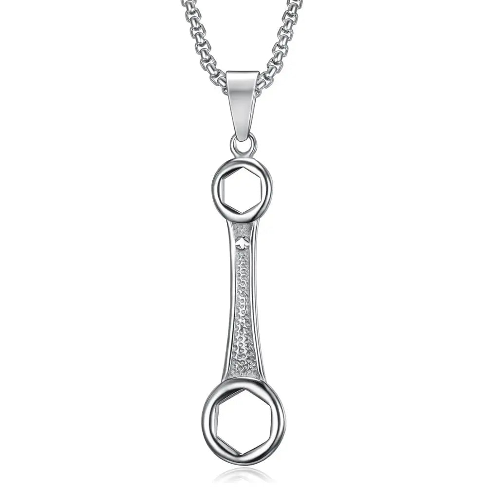 2024 Twinkle Simple Silver Spanner Necklaces Stainless Steel Monkey Wrench Women Men Jewelry Pendant Tool Necklace Wholesale