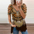Wholesale 2025 Vintage Cowgirl Zip-up V-Neck Tee Tops Short Sleeve T-Shirts for Women Print Pattern Summer Fashion