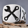 Ready to Ship Mens Biker Jewelry 316 Stainless Steel square Shape Mechanic Wrench Rings for Men Women Size 7-15