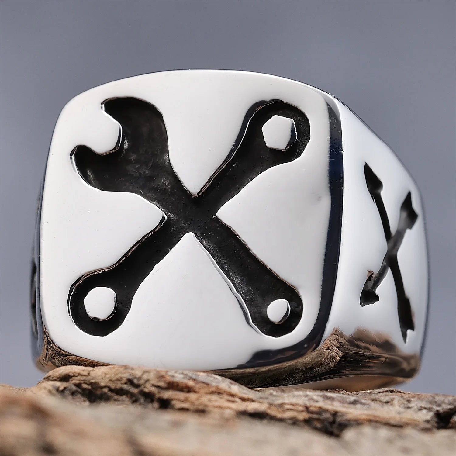 Ready to Ship Mens Biker Jewelry 316 Stainless Steel square Shape Mechanic Wrench Rings for Men Women Size 7-15