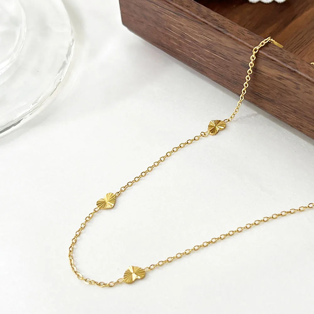 Boho Women Fashion Surgical Stainless Steel 18k Gold Chains Heart Charms Necklace Jewelry Necklaces Bulk for Girls