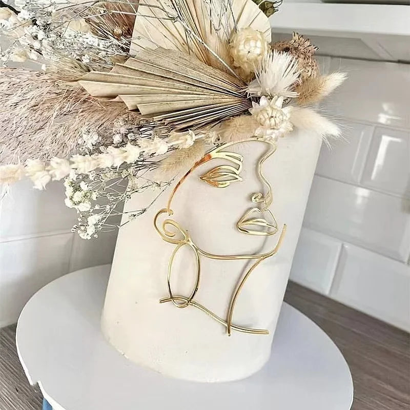 Best Selling Women's Minimalist Acrylic Gold/Black Square Face Cake Topper Couple Design for Wedding Valentine's Day New Year