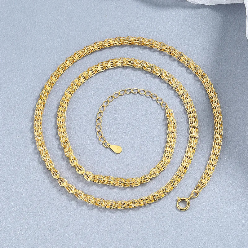 Fashion Silver 925 Necklace Women Real 925 Sterling Silver Necklace 18K Gold Plated Chain Necklaces Bracelet Jewelry Set