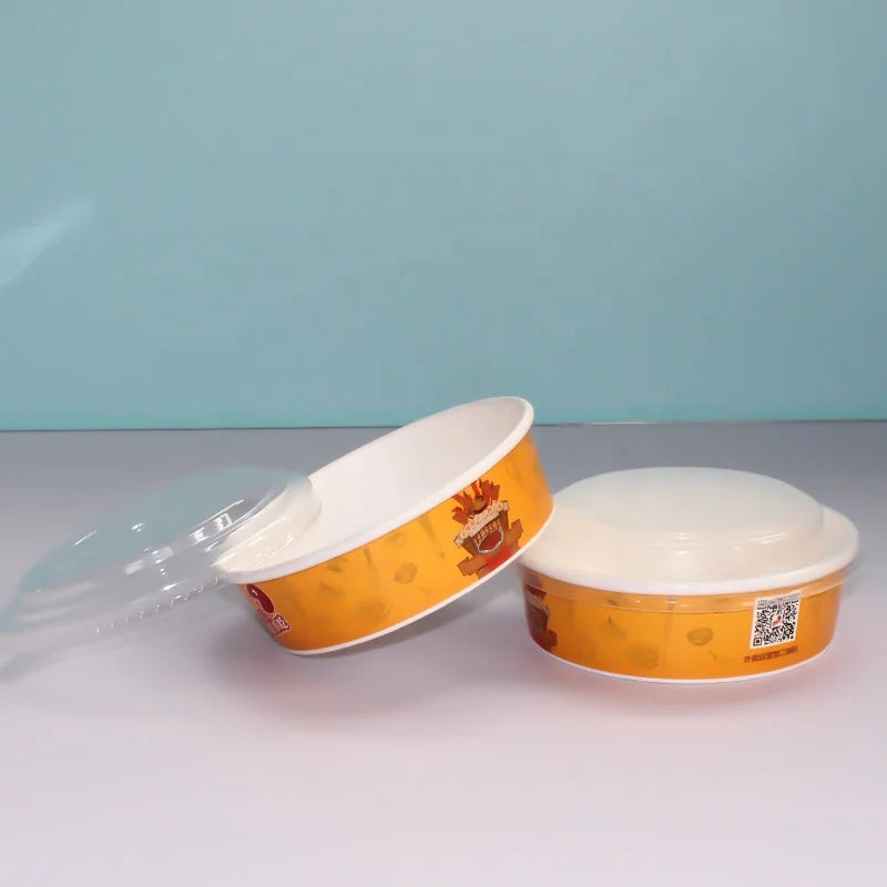 500ml 750ml 1000ml 1200ml Printed Disposable Kraft Paper Bowl Take Away Soup Salad Bowl with Lid