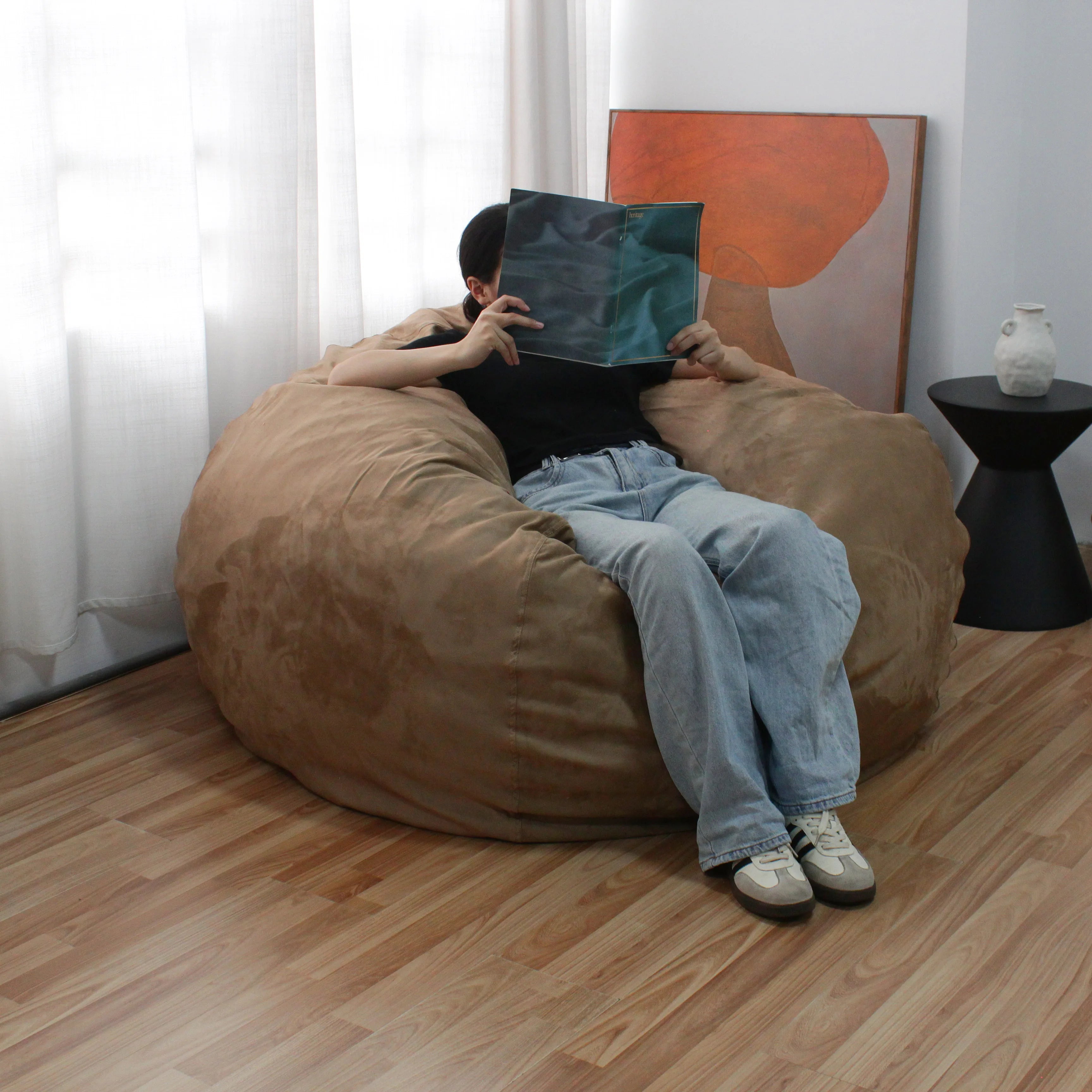 High Quality Ball Bean Bag Sofa Faux Fur Lazy Sofa Comfortable Soft Bedroom Living Room Foam Filled Bean Bag