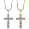 Hip Hop Style Gold-Plated Stainless Steel Cross Pendant Cubic Zirconia Men's Party Necklace Fashionable Jewelry Pear Diamond