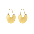 Stainless Steel Large Luxury Gold Plate Ribbed Fan-Shaped Earrings