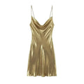 Fangxin 2025 Trending Women's Backless Sexy Glitter Dress Sleeveless Spaghetti Strap Silver Metallic Dress