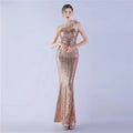 31359# 2024 Single Shoulder Diagonal Collar High Density Bead High-end Evening Dress