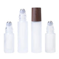 In Stock 5ml 10ml Frosted clear Glass Roll on Bottle With Steel Roller and Dark Wood Grain Cap