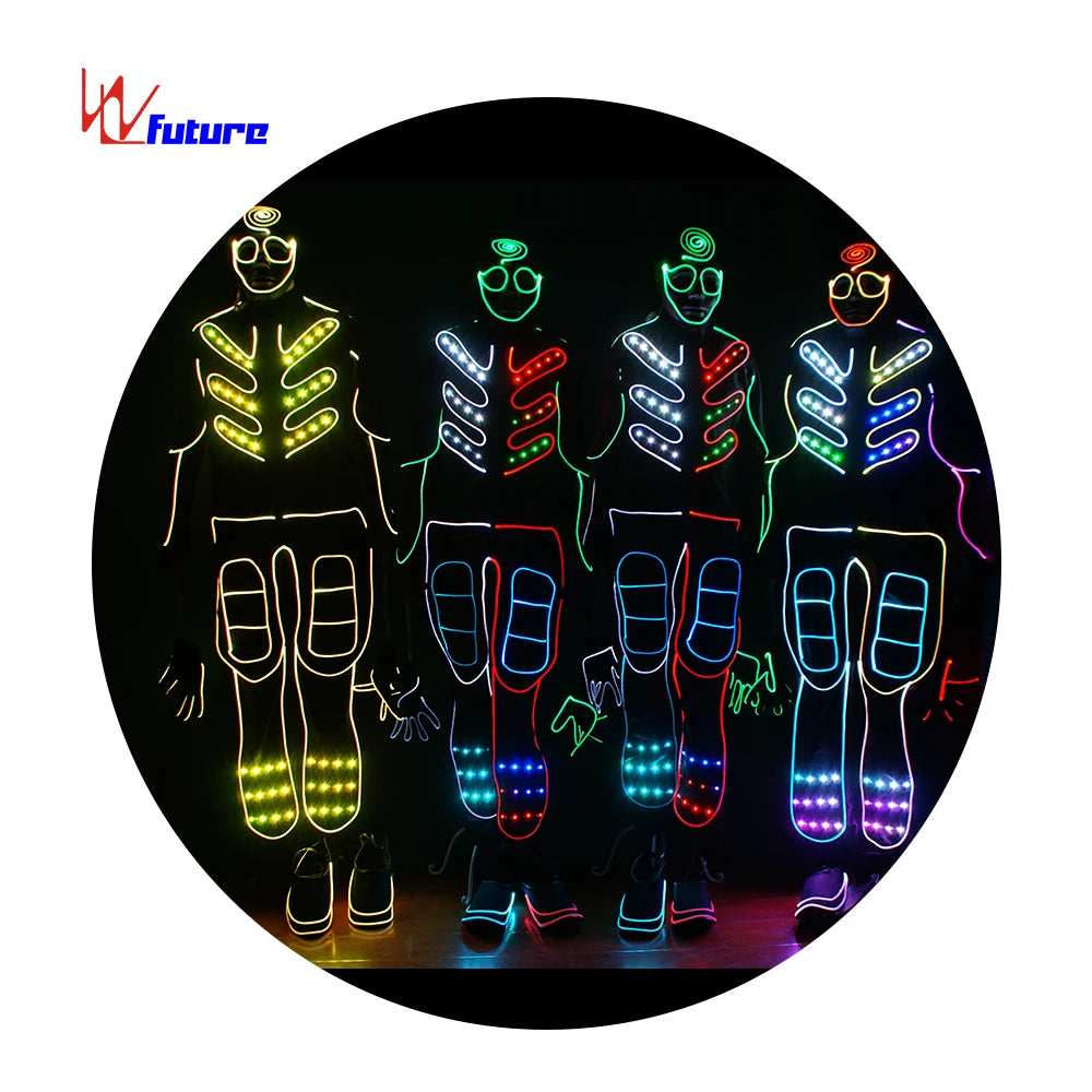 Multicolor Wireless DMX Luminous Robot Dance Clothes Nylon Tron Dance Costumes for Performance Training Stage Dancerwear