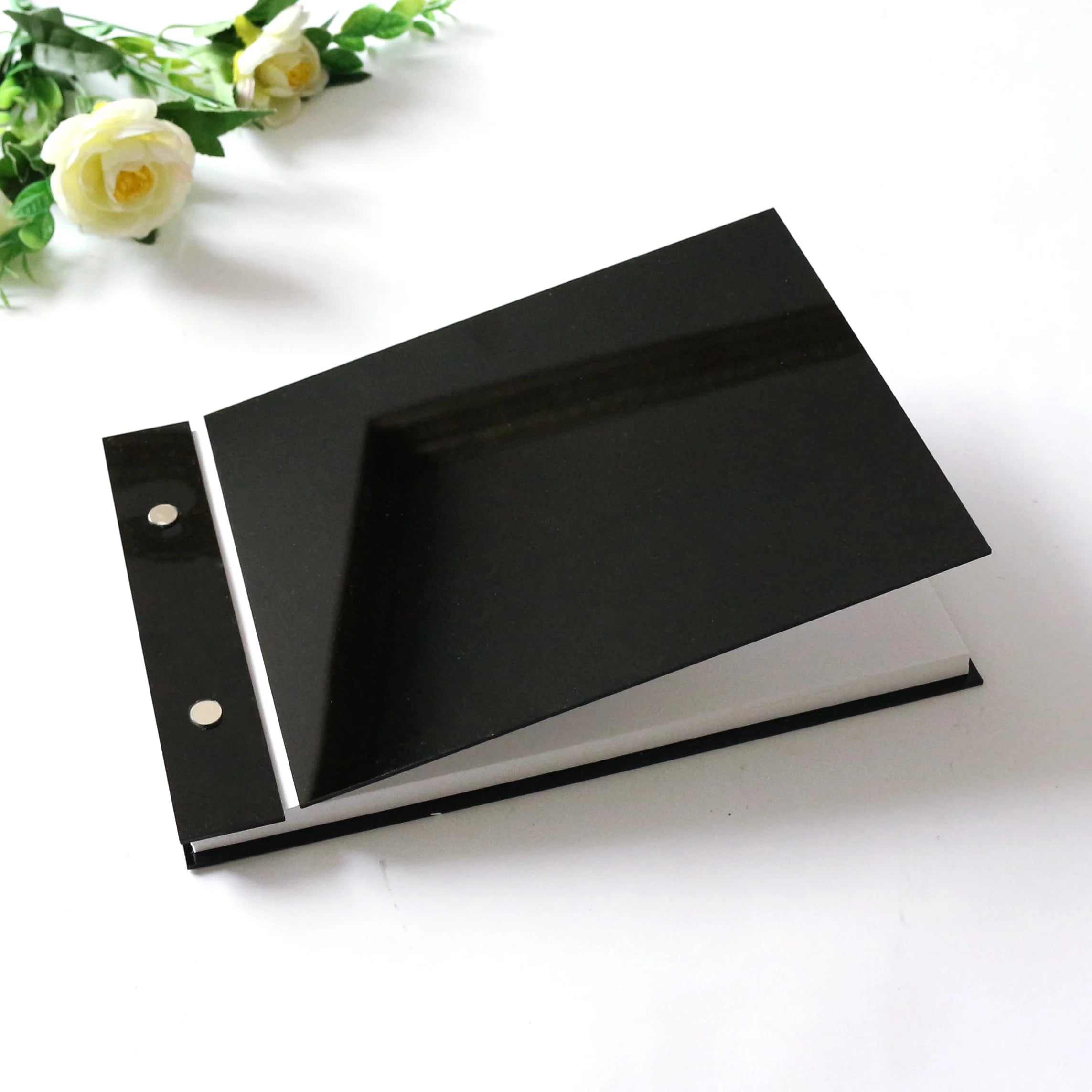 New Designs Stocked Customized Names and Date Black Acrylic Cover Guest Books for Weddings and Custom Wedding Guestbooks