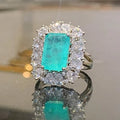 CAOSHI CZ Blue Emerald Cutting Unique Style Square 925 Silver Plated Gemstone Iced Out Engagement Wedding Rings