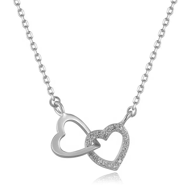 Unique Fashion Jewelry 925 Pendant 8 Necklace Sterling Silver 18k Gold Plated Double Heart Necklaces for Women