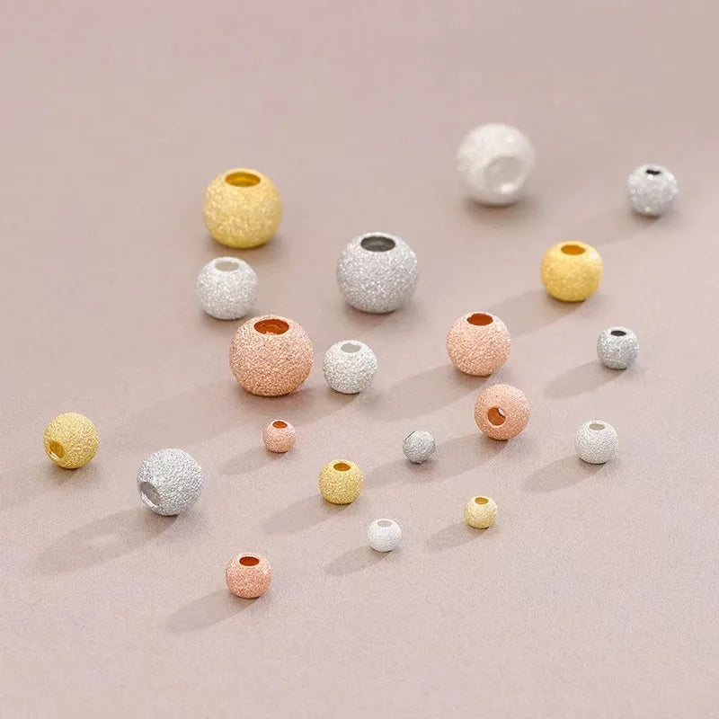 Frosted 925 Sterling Silver Beads Brushed Round Beads Loose Spacer Beads Bracelet Necklace Jewelry Making Findings