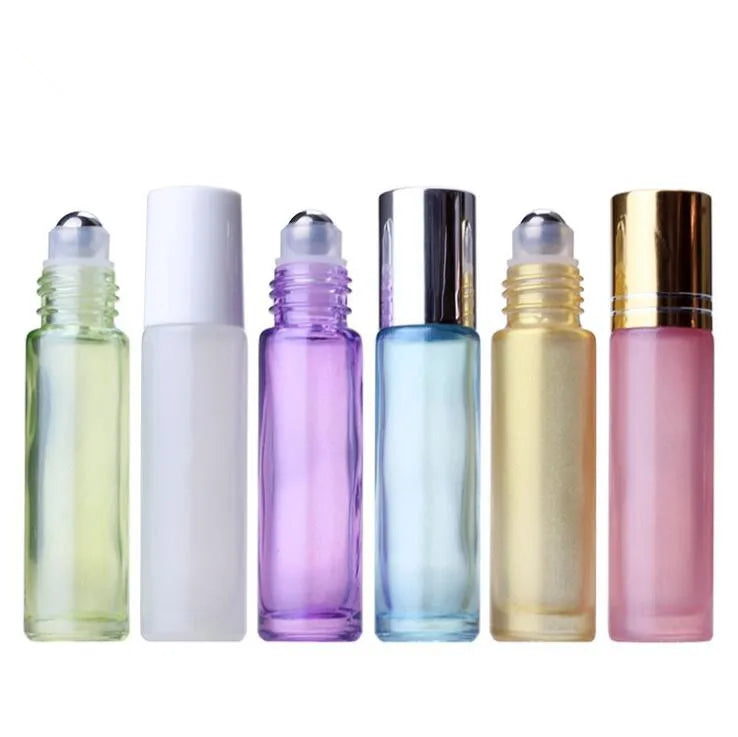 Custom logo 10ml Thick Pearl Green Purple Gold Blue White pink Glass Roller Bottle for Perfume Essential Oil