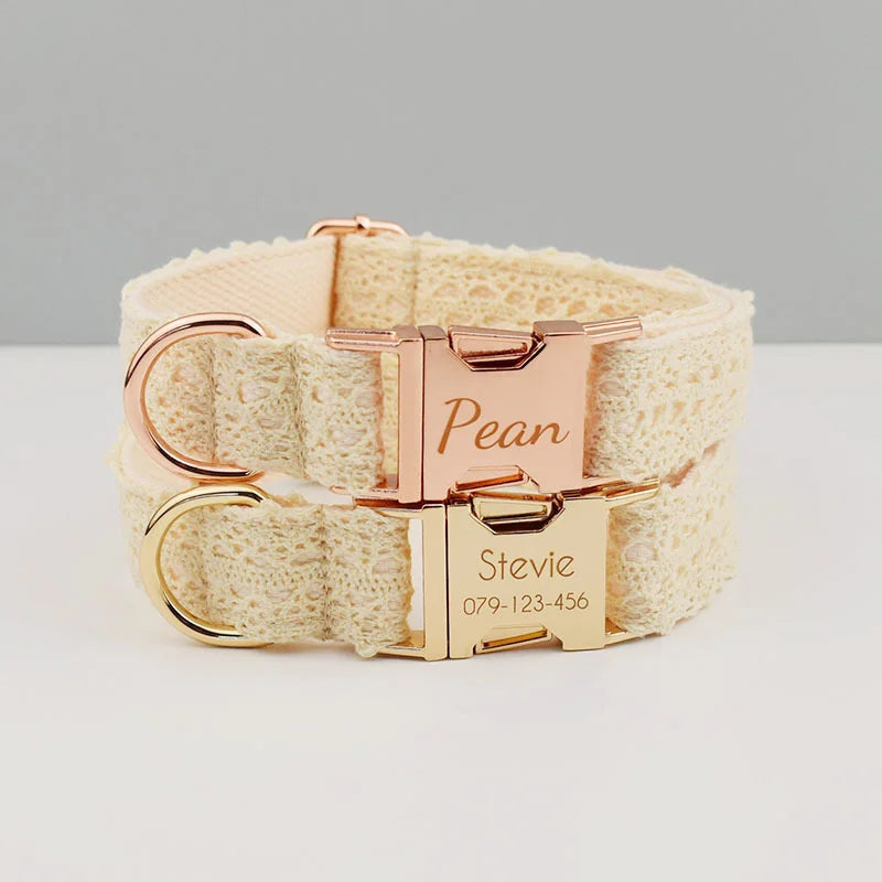Trendy Gold Rose Gold Solid Cat Pet Animal Dog Collars with Custom Engraved Name