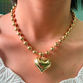 18k Gold PVD Brass Heart Shaped Beaded Bracelets Necklace for Women Fashion Jewelry