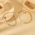 Fashion Versatile Pearl Bracelet Non Tarnish 18K Gold Plated Stainless Steel Pearl Splicing Paperclip Chains Bracelet Jewlery