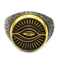 Classic Design Egyptian Jewelry Symbol of Protection Golden Eye of Horus Signet Ring Stainless Steel Gold Plated Stylish